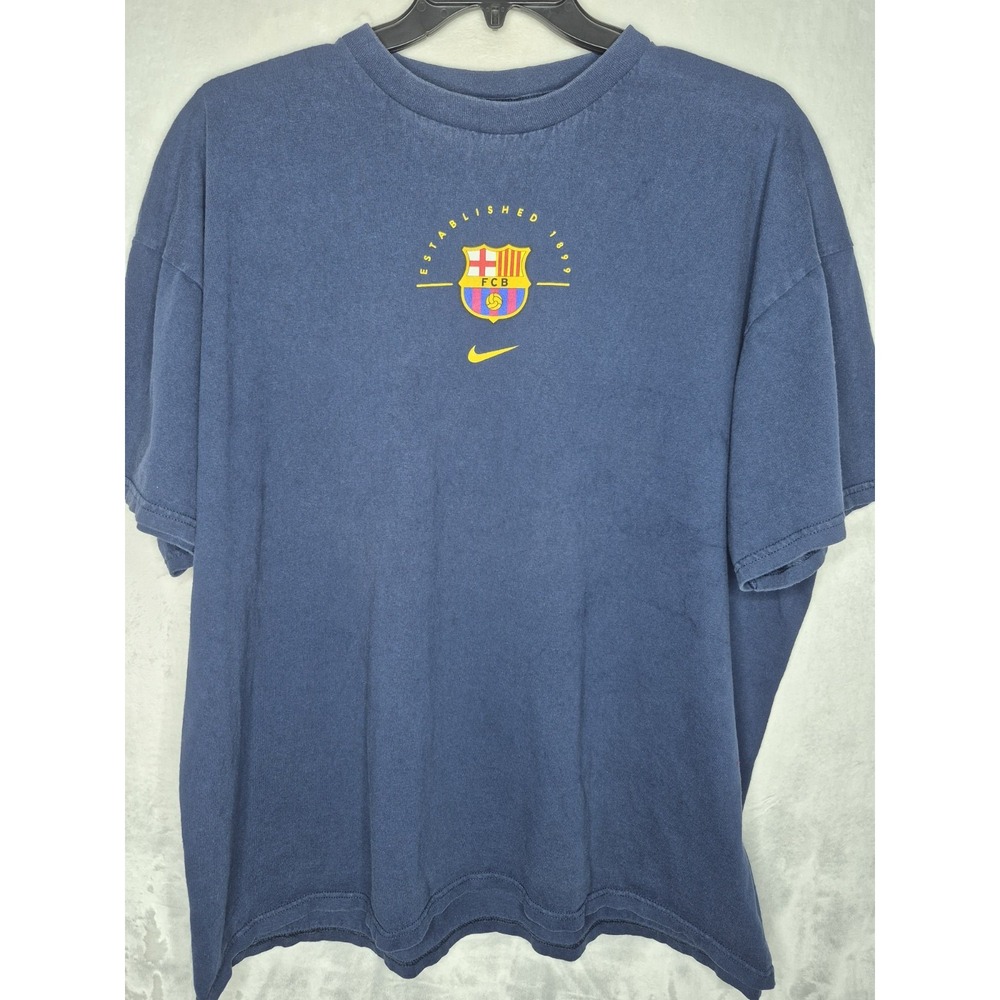 Vintage Nike Center Swoosh Ronaldinho FC Barcelona T Shirt Mens XXL Blue 29x29.5